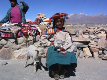 Child with her baby llama